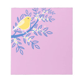 Illustrierter Gelbbvogel auf rosa Hintergrund Notizblock