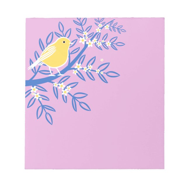 Illustrierter Gelbbvogel auf rosa Hintergrund Notizblock (Vorderseite)