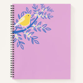 Illustrierter Gelbbvogel auf rosa Hintergrund Notizbuch