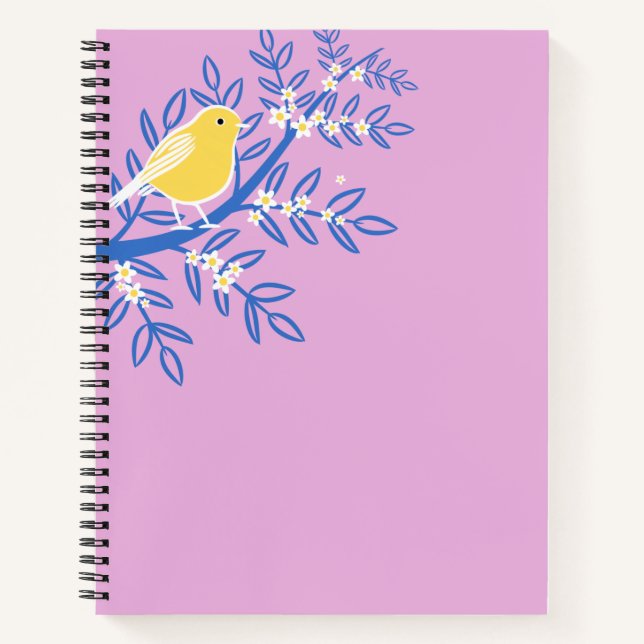 Illustrierter Gelbbvogel auf rosa Hintergrund Notizbuch (Vorderseite)