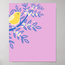Illustrierter Gelbbvogel auf rosa Hintergrund Poster