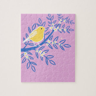 Illustrierter Gelbbvogel auf rosa Hintergrund Puzzle