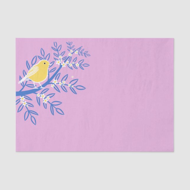 Illustrierter Gelbbvogel auf rosa Hintergrund Seidenpapier (Vorderseite)