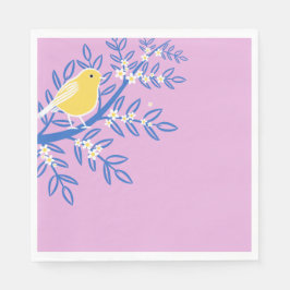 Illustrierter Gelbbvogel auf rosa Hintergrund Serviette