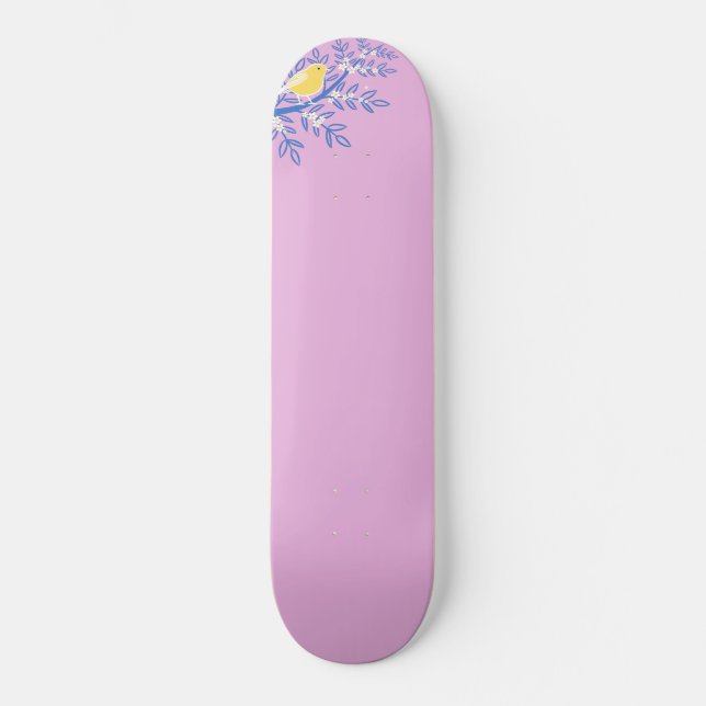 Illustrierter Gelbbvogel auf rosa Hintergrund Skateboard (Vorderseite)