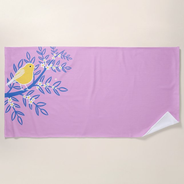 Illustrierter Gelbbvogel auf rosa Hintergrund Strandtuch (Vorderseite)