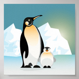 Illustrierter geometrischer Pinguin stand mit Baby Poster