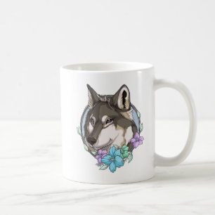 Illustrierter Grauer Wolf und Blume Kaffeetasse