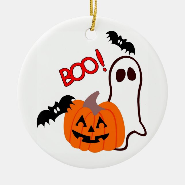 Illustrierter Halloween Ghost und Pumpkin Keramik Ornament (Vorne)