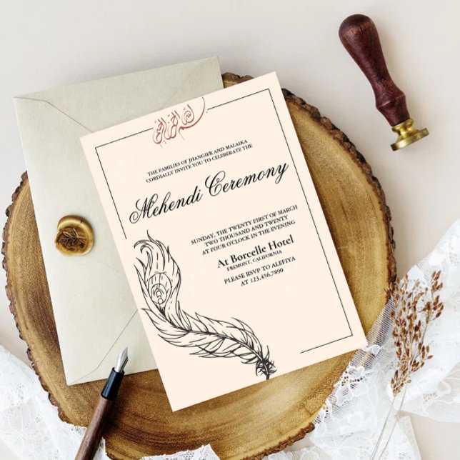 illustrierter handgezogener Pfau Arabian Mehndi Einladung (Illsutrated handrawn peacock border mehndi invitation)