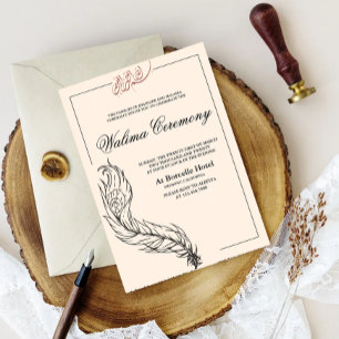 illustrierter handgezogener Pfau Arabian Walima Einladung