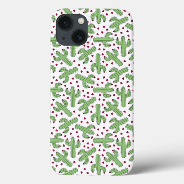 Illustrierter Kaktus u. rosa Blumen-Muster Case-Mate iPhone Hülle (Rückseite)
