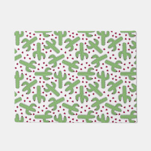 Illustrierter Kaktus u. rosa Blumen-Muster Fußmatte
