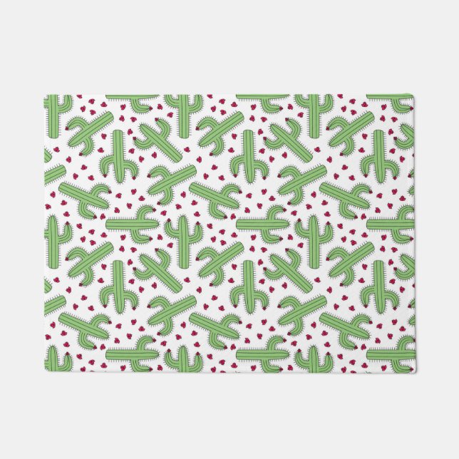 Illustrierter Kaktus u. rosa Blumen-Muster Fußmatte (Vorderseite)