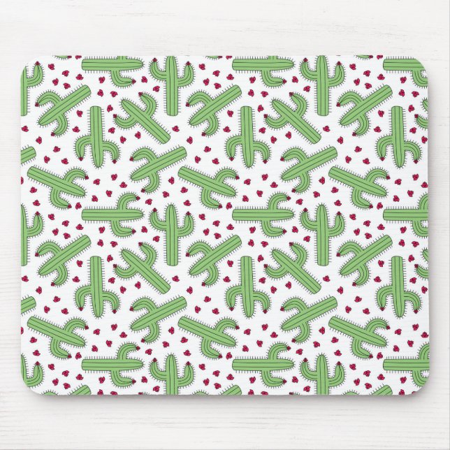 Illustrierter Kaktus u. rosa Blumen-Muster Mousepad (Vorne)
