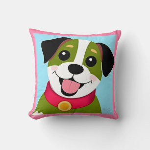 Illustrierter lächelnder Hund mit Halsband Kissen