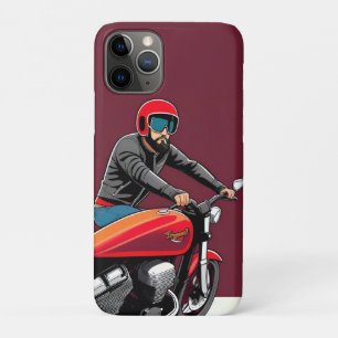 Illustrierter Mann fährt Retro-Rotmotorrad Case-Mate iPhone Hülle