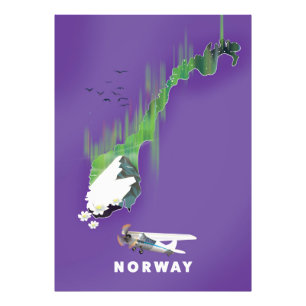 Illustrierter Poster mit Karte von Norwegen.