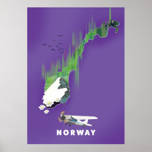 Illustrierter Poster mit Norwegens Karte.