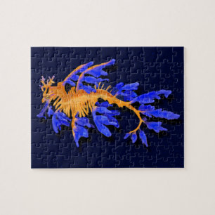 Illustrierter Seeadragon aus Gold und Blauer Leine Puzzle