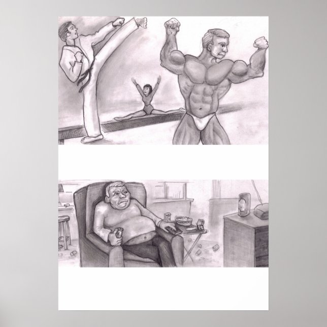 Illustrierter Vergleich physischer Fitness und Sed Poster (Vorne)