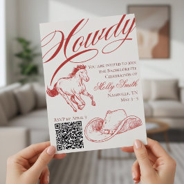 Illustrierter Western Roter Bachelorette Einladung