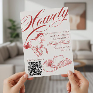 Illustrierter Western Roter Bachelorette Einladung