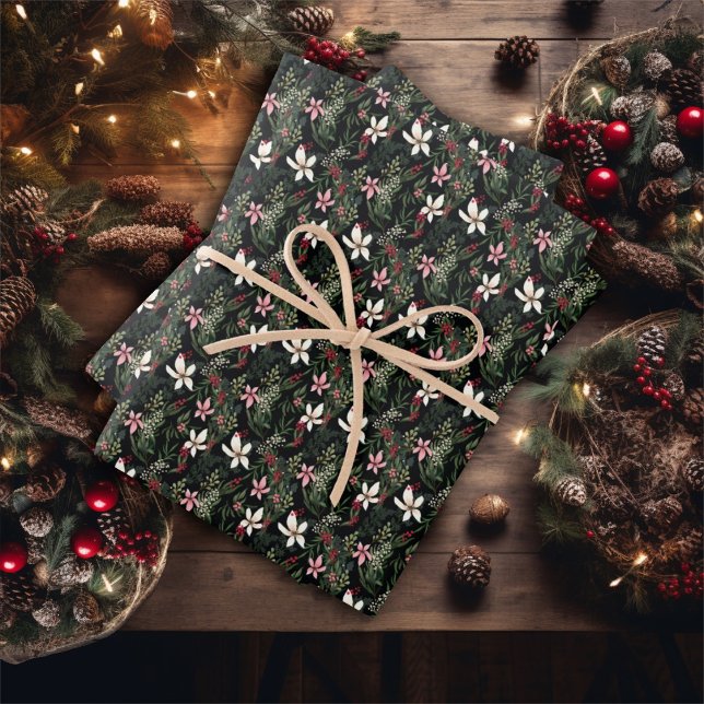 Illustrierter Winter Floral Poinsettia Weihnachten Geschenkpapier Set (Von Creator hochgeladen)