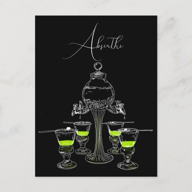 Illustriertes Absinthe-Set Postkarte (Vorderseite)
