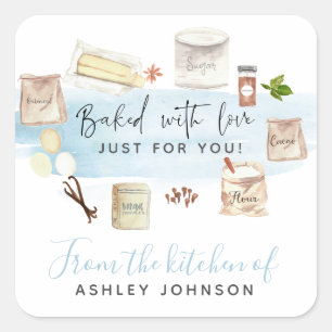 Illustriertes Aquarell gebacken mit Liebe Quadratischer Aufkleber