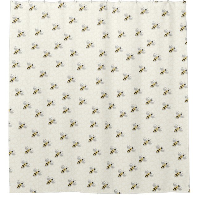 Illustriertes Bienenhonigbienengelbes Schwarzes In Duschvorhang (Vorderseite)