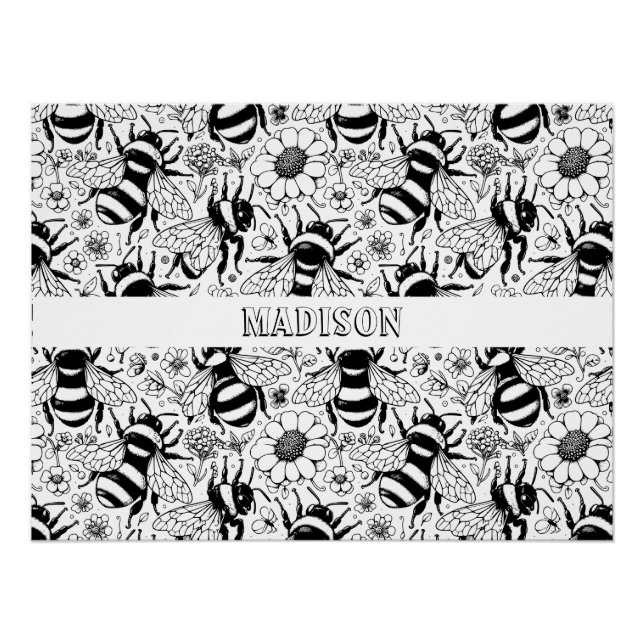 Illustriertes Bienenmuster Personalisierte Färbung Poster (Vorderseite)