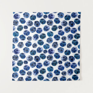 Illustriertes Blaubeeren-Set-Muster in Wasserfarbe Wandteppich