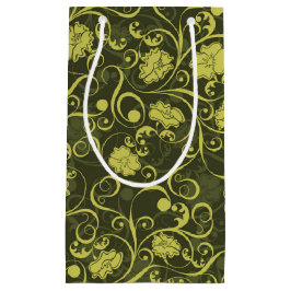 Illustriertes Blumenmuster in Schwarz und Grün Kleine Geschenktüte