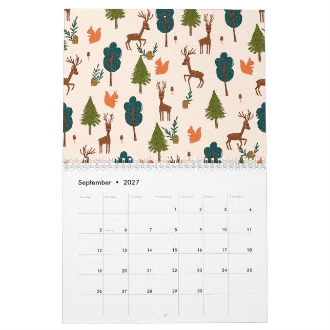 Illustriertes botanisches Blatt-Muster Kalender (Sep 2027)