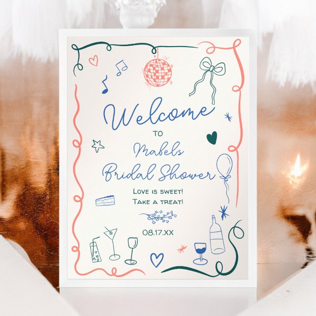 Illustriertes Brautparty mit französischer Hand Poster (Retro french hand drawn illustrated bridal shower poster)