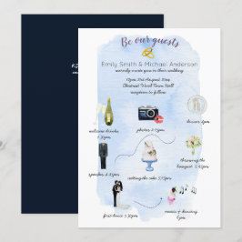Illustriertes Einladungsprogramm für Hochzeiten Einladung