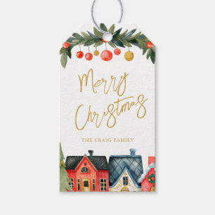 Illustriertes Ferienhaus mit Namen Weihnachten Geschenkanhänger