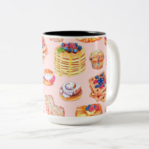 Illustriertes Frühstück Sweet Leckereien im Retro- Zweifarbige Tasse