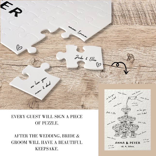 Illustriertes Gästebuch-Zeichenpuzzle Puzzle (Unique Jigsaw Puzzle Wedding Guestbook | Hand-illustrated )