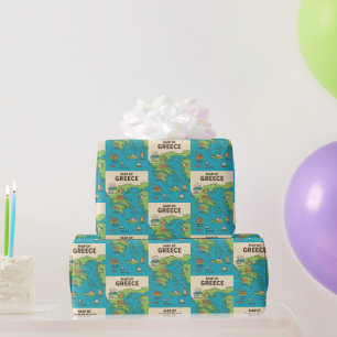 Illustriertes Griechenland-Geschenkpapier   Reiseb Geschenkpapier