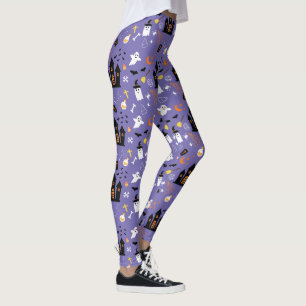 Illustriertes Halloween-Muster mit lila Leggings