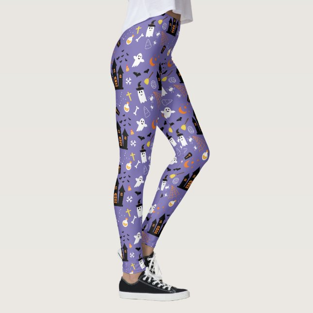 Illustriertes Halloween-Muster mit lila Leggings (Rechts)