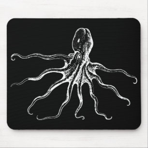 Illustriertes Kraken-Seeschwarzweiss-geschöpf Mousepad