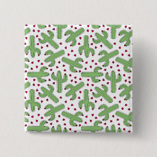 Illustriertes Muster für Kakteen und rosa Blume Button