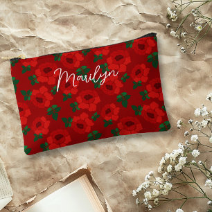 Illustriertes Muster mit roten Rosen Persönlich Zubehörtasche