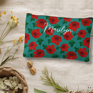 Illustriertes Muster mit roten Rosen Persönlich Zubehörtasche