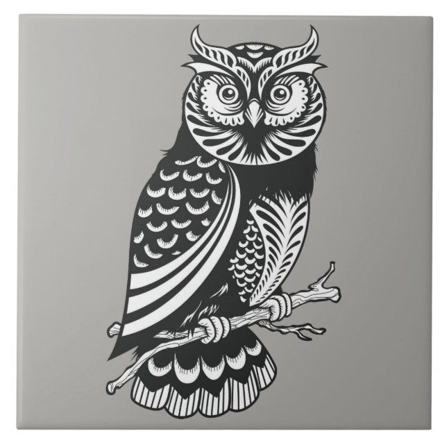 Illustriertes Owl Design Fliese (Vorderseite)