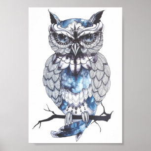 Illustriertes Owl Design Poster