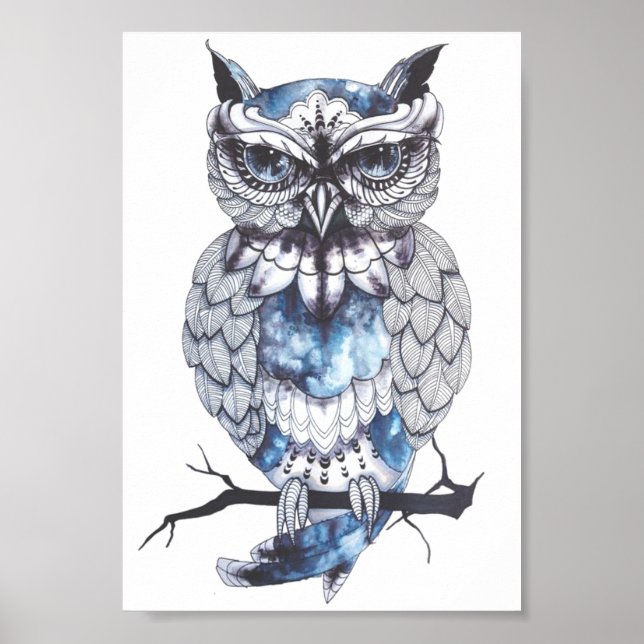 Illustriertes Owl Design Poster (Vorne)